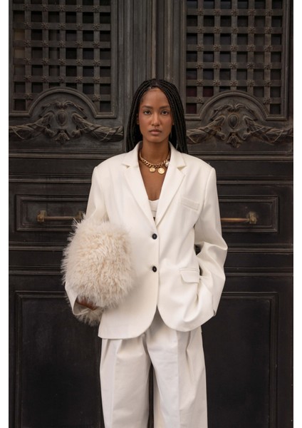 Emma Dikiş Detaylı Ekru Blazer