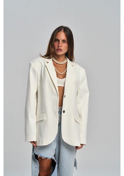 Emma Dikiş Detaylı Ekru Blazer modelleri