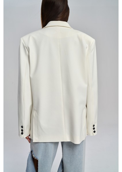 Emma Dikiş Detaylı Ekru Blazer indirimleri