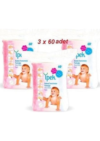 Ipek Maxi Bebek Temizleme Pamuğu 60'lı 3 Paket
