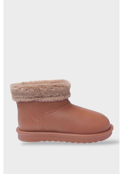 Yuvarlak Burun Kadın Kürklü Kısa Yağmur Botu TABA