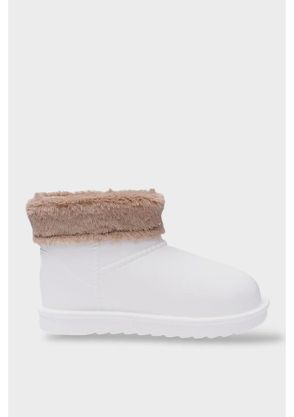 Yuvarlak Burun Kadın Kürklü Kısa Yağmur Botu BEYAZ
