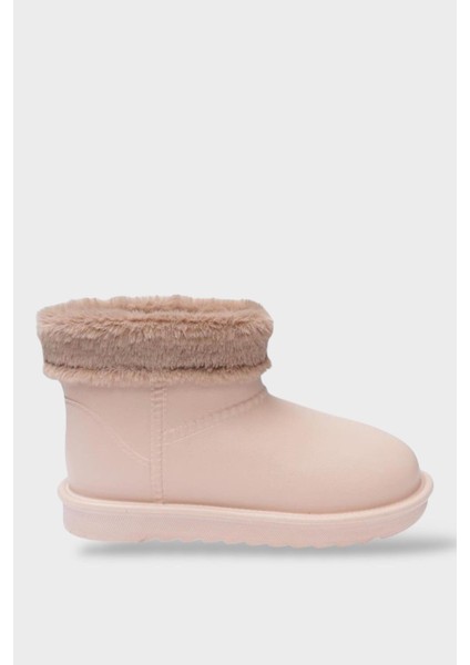 Yuvarlak Burun Kadın Kürklü Kısa Yağmur Botu BEJ