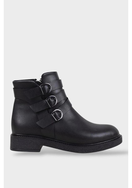 Kemerli Fermuarlı Kadın Bot SİYAH