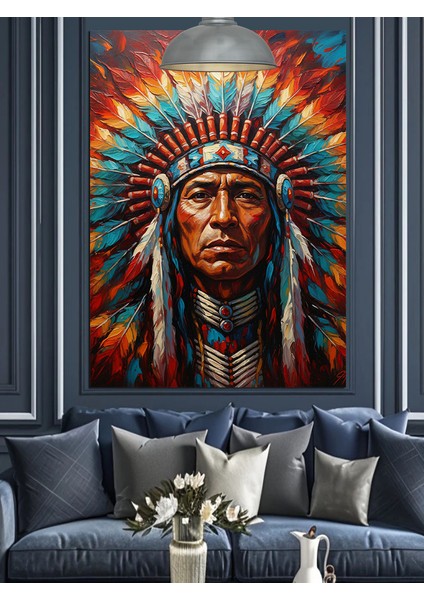 Kızılderili Şefi Portresi Dekoratif Kanvas - Mdf Ahşap Tablo