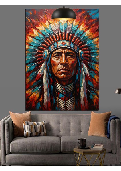 Kızılderili Şefi Portresi Dekoratif Kanvas - Mdf Ahşap Tablo fiyatları