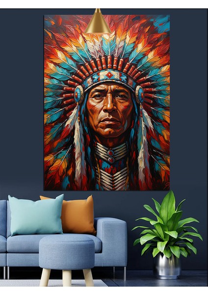 Kızılderili Şefi Portresi Dekoratif Kanvas - Mdf Ahşap Tablo modelleri