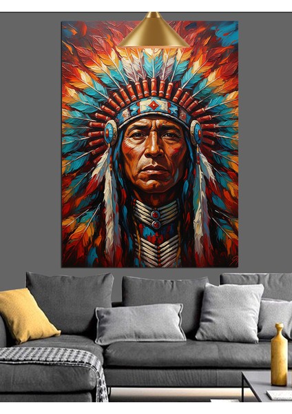 Kızılderili Şefi Portresi Dekoratif Kanvas - Mdf Ahşap Tablo indirimleri