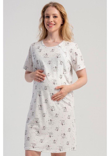 Kadın Beyaz Renk Kısa Kollu Lohusa Tunik C9T1N0605