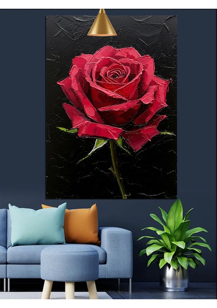Yağlı Boya Kırmızı Gül Dekoratif Kanvas - Mdf Ahşap Tablo