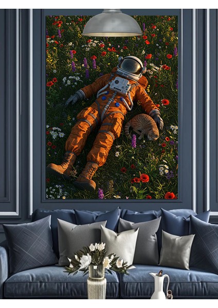 Çimlerde Yatan Astronot Dekoratif Kanvas - Mdf Ahşap Tablo fiyatları