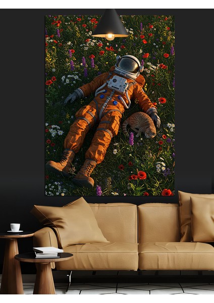 Çimlerde Yatan Astronot Dekoratif Kanvas - Mdf Ahşap Tablo indirimleri