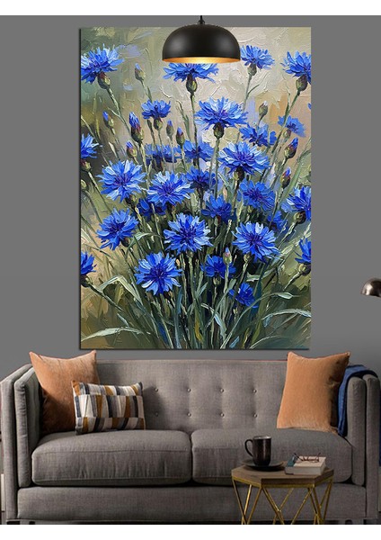 Mavi Peygamber Çiçekleri Dekoratif Kanvas - Mdf Ahşap Tablo