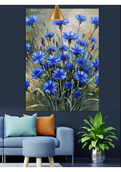 Mavi Peygamber Çiçekleri Dekoratif Kanvas - Mdf Ahşap Tablo fiyatları