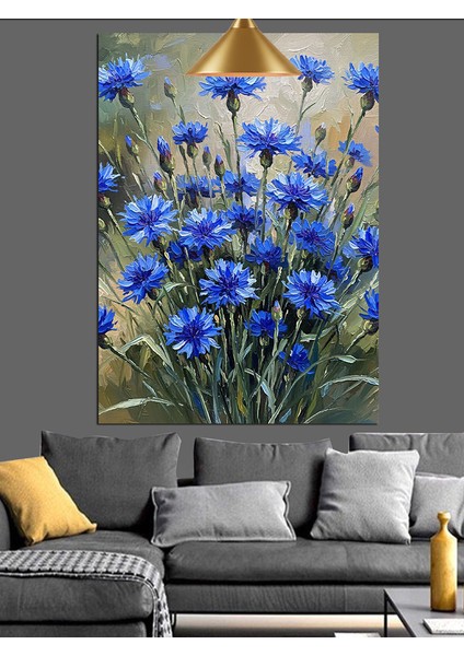 Mavi Peygamber Çiçekleri Dekoratif Kanvas - Mdf Ahşap Tablo fırsatları