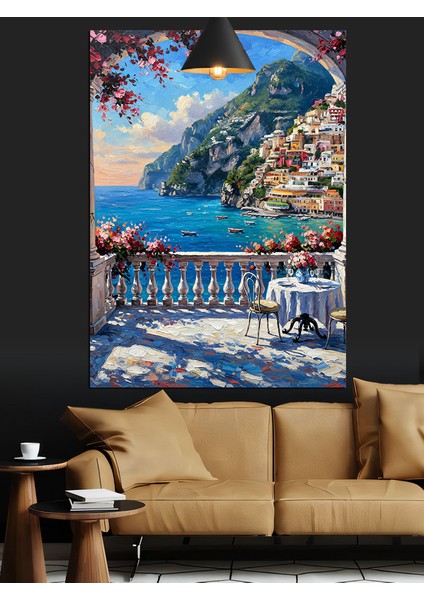 Sahil Kasabası Teras Manzarası Dekoratif Kanvas - Mdf Ahşap Tablo fırsatları