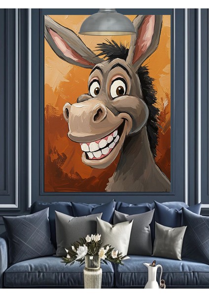 Gülümseyen Karikatür Eşek Dekoratif Kanvas - Mdf Ahşap Tablo