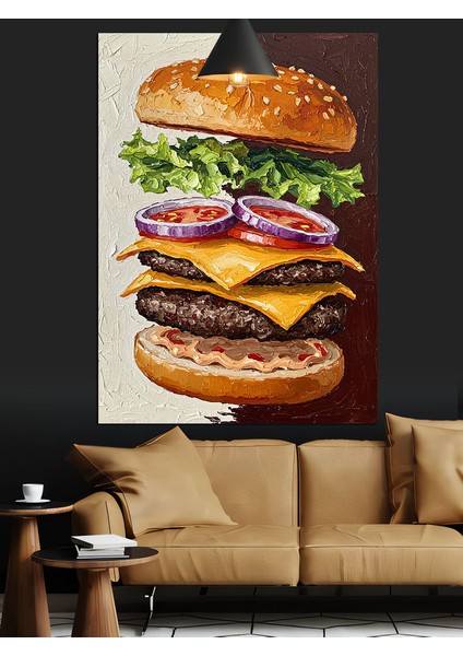 Soğan Halkalı Büyük Hamburger Dekoratif Kanvas - Mdf Ahşap Tablo fiyatları