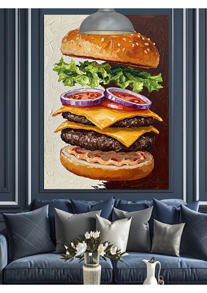 Soğan Halkalı Büyük Hamburger Dekoratif Kanvas - Mdf Ahşap Tablo fırsatları