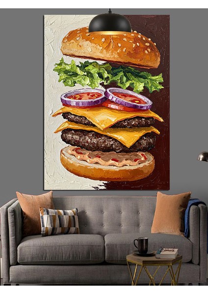 Soğan Halkalı Büyük Hamburger Dekoratif Kanvas - Mdf Ahşap Tablo indirimleri