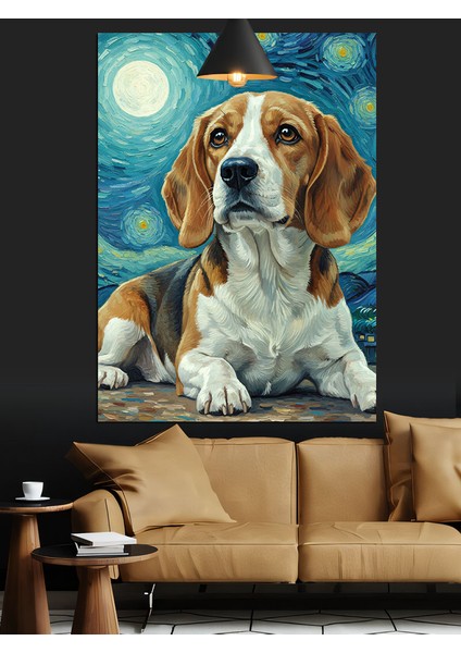Yıldızlı Gökyüzünde Beagle Köpek Dekoratif Kanvas - Mdf Ahşap Tablo fırsatları