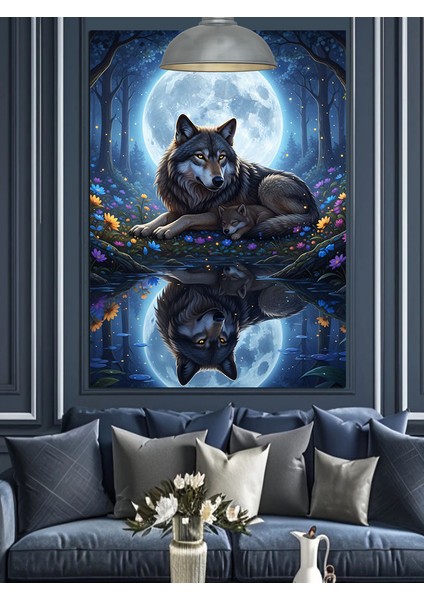 Ay Işığında Kurt Dekoratif Kanvas - Mdf Ahşap Tablo modelleri