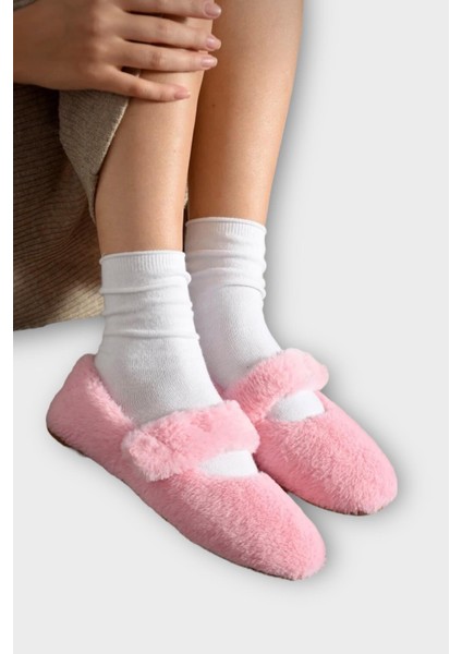 Tüylü Tek Kemer Cırtlı Panduf Kadın Ev Babeti Pembe modelleri