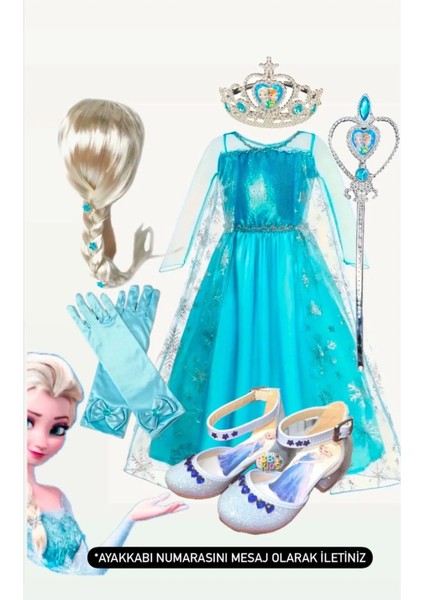 Karlar Ülkesi Peruklu Elsa Elbise Kostüm Takımı - Elsa Tasarım Topuklu Ayakkabı
