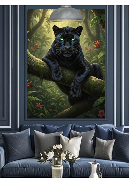 Ağaç Dalında Kara Panter Dekoratif Kanvas - Mdf Ahşap Tablo