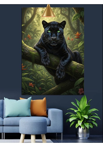 Ağaç Dalında Kara Panter Dekoratif Kanvas - Mdf Ahşap Tablo modelleri