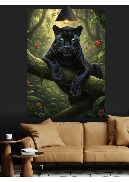 Ağaç Dalında Kara Panter Dekoratif Kanvas - Mdf Ahşap Tablo fırsatları