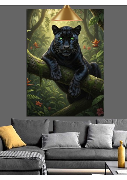 Ağaç Dalında Kara Panter Dekoratif Kanvas - Mdf Ahşap Tablo indirimleri