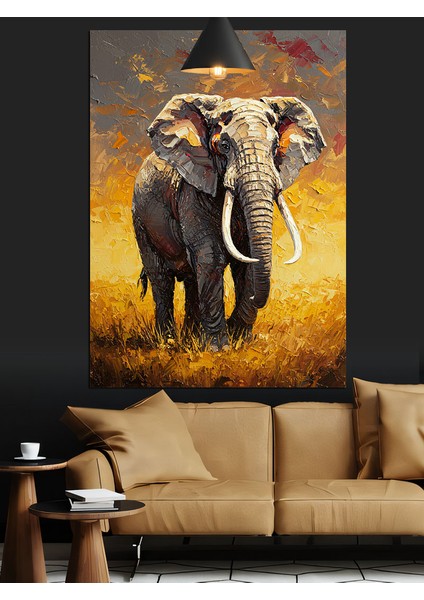Savanada Yürüyen Fil Dekoratif Kanvas - Mdf Ahşap Tablo