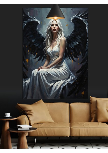 Siyah Kanatlı Kadın Melek Dekoratif Kanvas - Mdf Ahşap Tablo modelleri