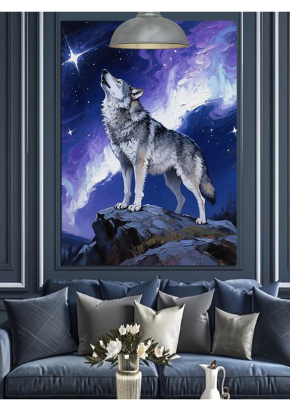 Ay Işığında Kurt Dekoratif Kanvas - Mdf Ahşap Tablo fiyatları