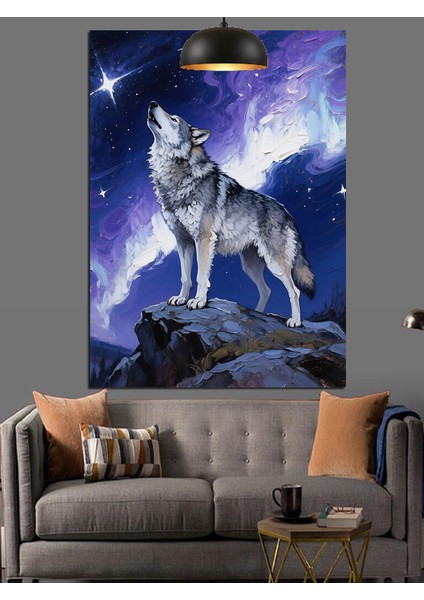 Ay Işığında Kurt Dekoratif Kanvas - Mdf Ahşap Tablo modelleri