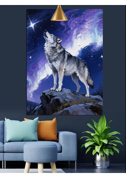 Ay Işığında Kurt Dekoratif Kanvas - Mdf Ahşap Tablo fırsatları