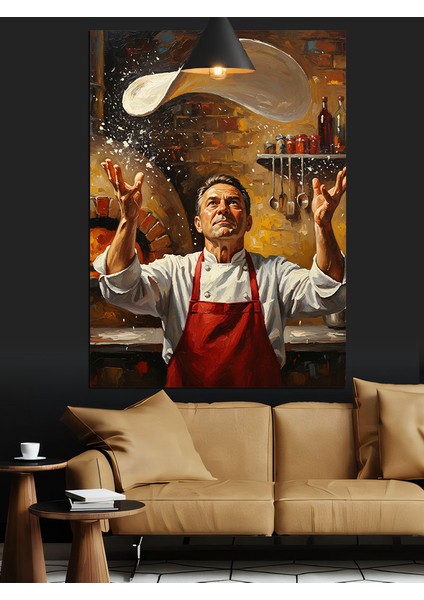 Pizza Hamuru Atan Aşçı Dekoratif Kanvas - Mdf Ahşap Tablo