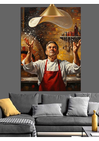 Pizza Hamuru Atan Aşçı Dekoratif Kanvas - Mdf Ahşap Tablo fiyatları