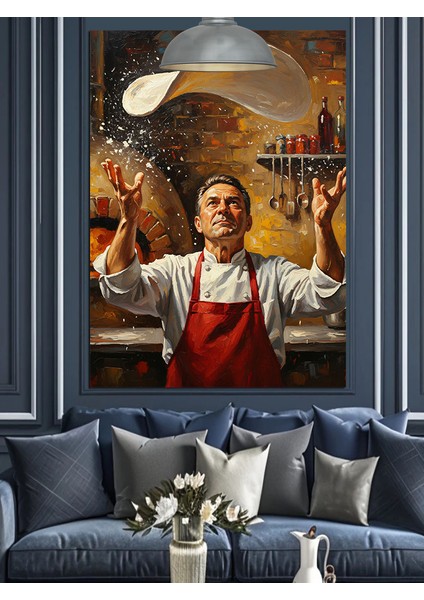 Pizza Hamuru Atan Aşçı Dekoratif Kanvas - Mdf Ahşap Tablo modelleri