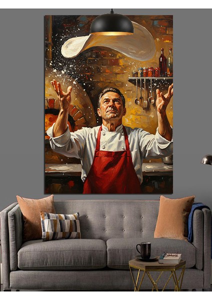 Pizza Hamuru Atan Aşçı Dekoratif Kanvas - Mdf Ahşap Tablo fırsatları