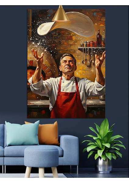 Pizza Hamuru Atan Aşçı Dekoratif Kanvas - Mdf Ahşap Tablo indirimleri