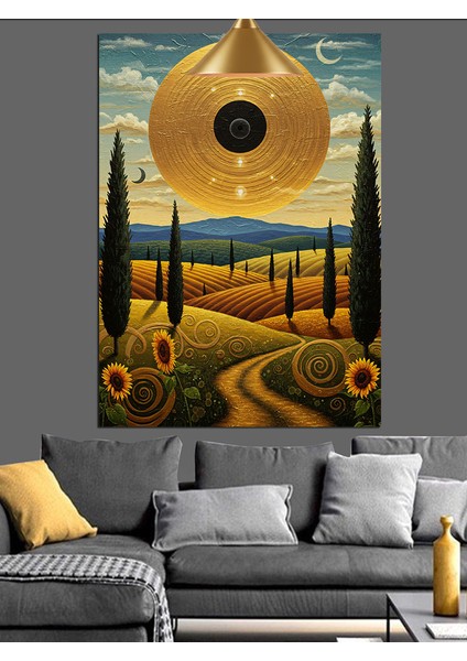 Altın Güneş Tarlası Dekoratif Kanvas - Mdf Ahşap Tablo