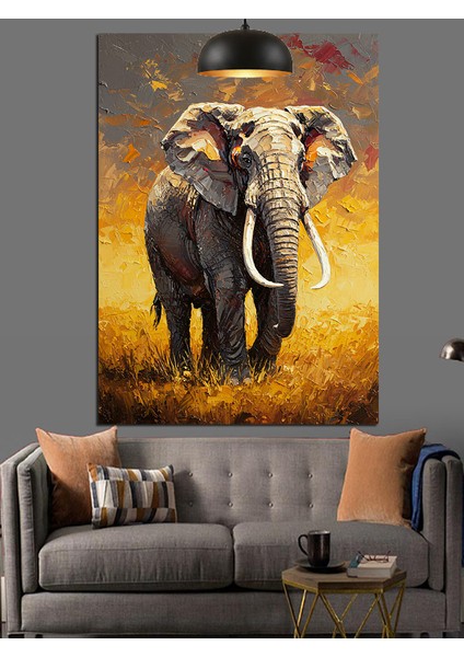 Savanada Yürüyen Fil Dekoratif Kanvas - Mdf Ahşap Tablo fırsatları