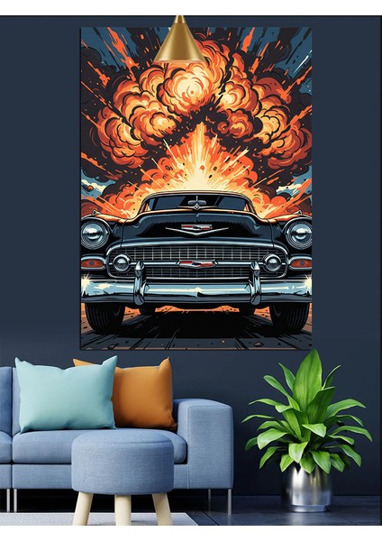 Patlayan Araba Motoru Dekoratif Kanvas - Mdf Ahşap Tablo fiyatları