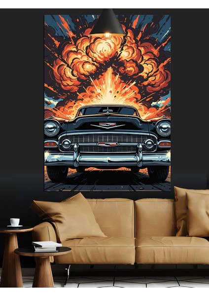 Patlayan Araba Motoru Dekoratif Kanvas - Mdf Ahşap Tablo modelleri