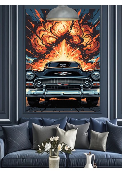Patlayan Araba Motoru Dekoratif Kanvas - Mdf Ahşap Tablo indirimleri