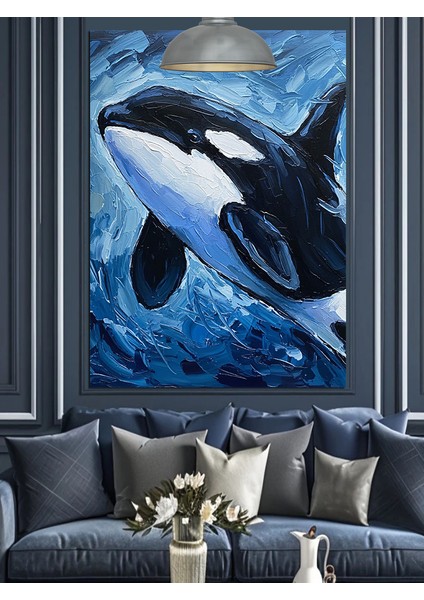 Denizde Yüzen Orka Dekoratif Kanvas - Mdf Ahşap Tablo