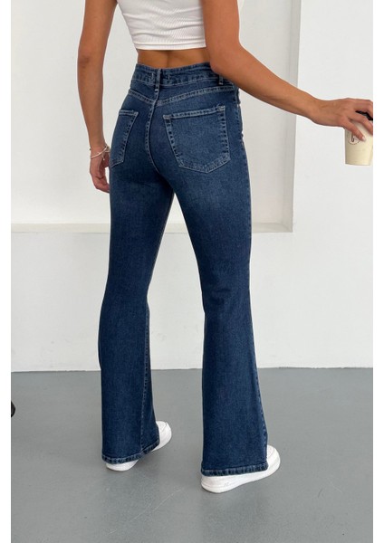 Kadın Yüksek Bel İspanyol Paça Jean Mavi - 2038-622 modelleri