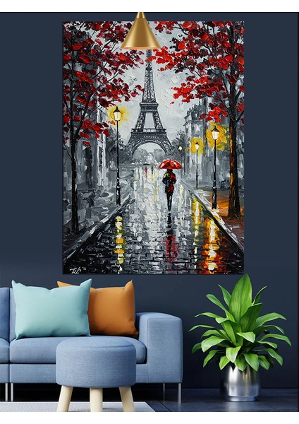 Kırmızı Şemsiyeli Paris Dekoratif Kanvas - Mdf Ahşap Tablo fiyatları